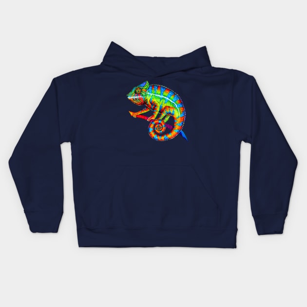 Rainbow Panther Chameleon Kids Hoodie by rebeccawangart